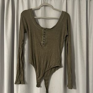Lulus Olive Longsleeve Scoop Neck Bodysuit
